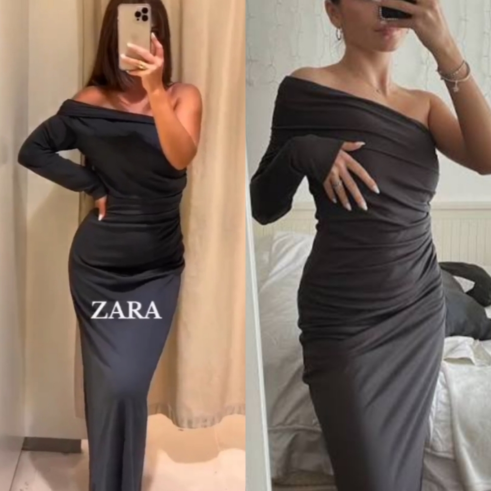 ZARA ASYMMETRICAL DRESS GRAY SIZE S - Picture 3 of 13